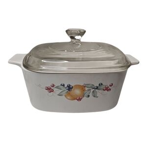 Vintage Pyrex Glass Lid White Casserole Dish Fruit Design